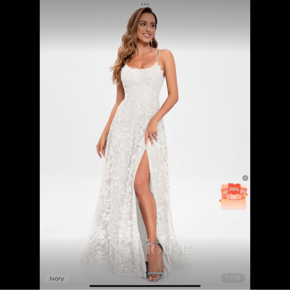 A-line Scoop Floor-Length Lace Floral Prom Dresses With Sequins #301878 Ivory